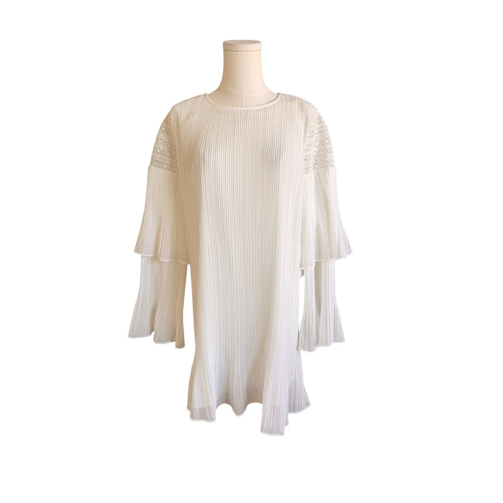 Ali & Jay Waterlily Mini Dress White Pleated Tiered Bell Sleeve Lace Size M NWT